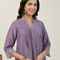 Janasya A-Line Muslin Lavender Solid V-Neck with Band Collar Kurta & Bottom | Swadesiicart