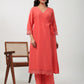 Janasya Angrakha Muslin Peach Solid V-Neck Kurta & Bottom | Swadesiicart