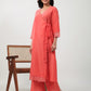 Janasya Angrakha Muslin Peach Solid V-Neck Kurta & Bottom | Swadesiicart