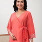 Janasya Angrakha Muslin Peach Solid V-Neck Kurta & Bottom | Swadesiicart