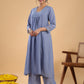 Janasya Gathering Muslin Blue Solid V-Neck Set | Swadesiicart