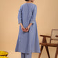 Janasya Gathering Muslin Blue Solid V-Neck Set | Swadesiicart