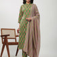 Janasya Straight Cambric Green Ethnic Motifs Band Collar Kurta,Bottom & Dupatta - Swadesiicart
