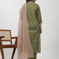 Janasya Straight Cambric Green Ethnic Motifs Band Collar Kurta,Bottom & Dupatta - Swadesiicart