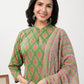 Janasya Straight Cambric Green Ethnic Motifs Band Collar Kurta,Bottom & Dupatta - Swadesiicart