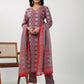 Janasya Straight Cambric Red Ethnic Motifs V-Neck Set - Swadesiicart