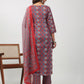 Janasya Straight Cambric Red Ethnic Motifs V-Neck Set - Swadesiicart
