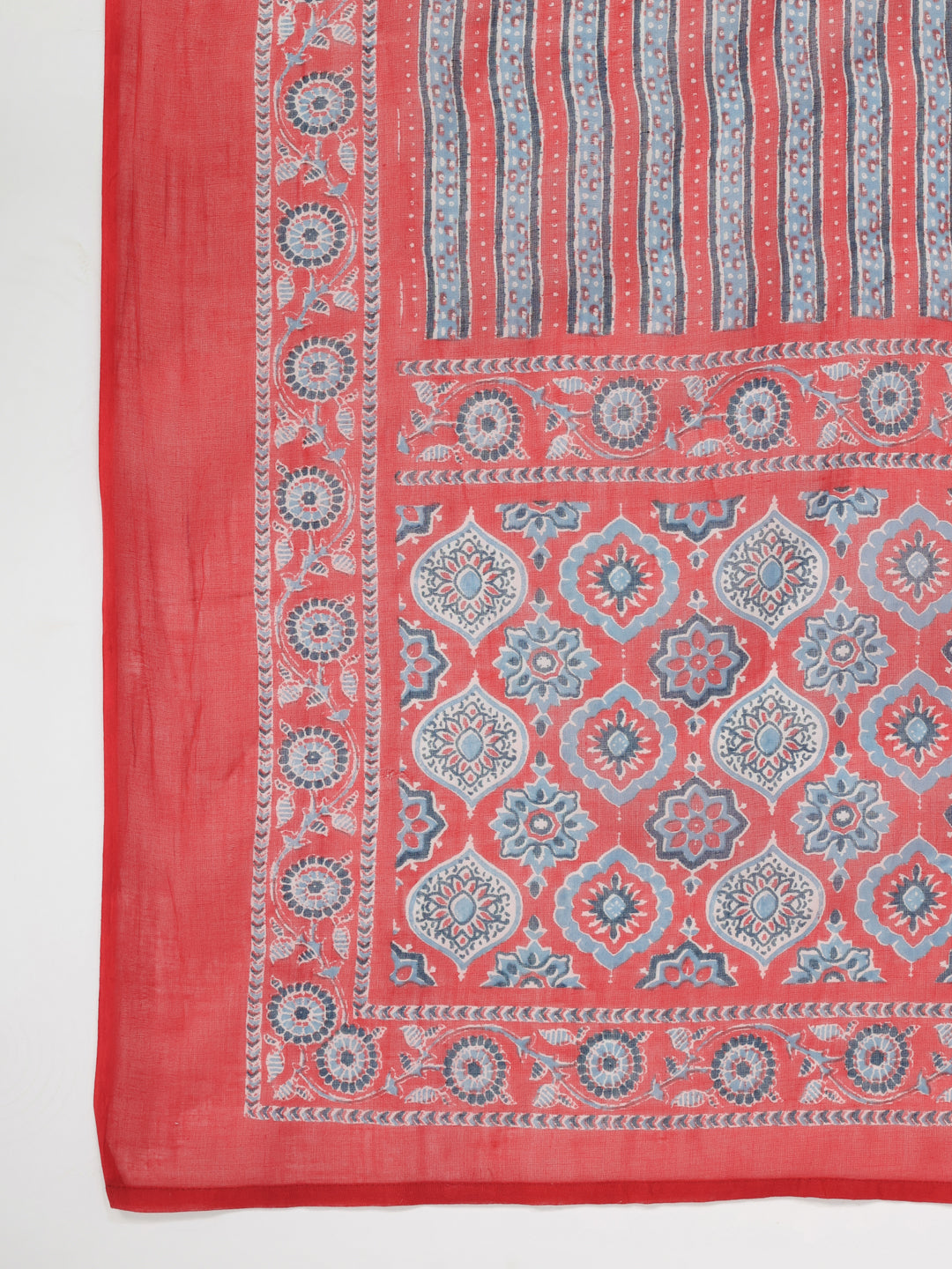 Janasya Straight Cambric Red Ethnic Motifs V-Neck Set - Swadesiicart
