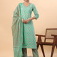 Janasya Regular Cambric Green Ethnic Motifs V-Neck Set - Swadesiicart