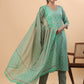 Janasya Regular Cambric Green Ethnic Motifs V-Neck Set - Swadesiicart