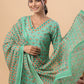 Janasya Regular Cambric Green Ethnic Motifs V-Neck Set - Swadesiicart