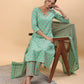 Janasya Regular Cambric Green Ethnic Motifs V-Neck Set - Swadesiicart
