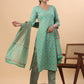 Janasya Regular Cambric Green Ethnic Motifs V-Neck Set - Swadesiicart