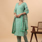Janasya Regular Cambric Green Ethnic Motifs V-Neck Set - Swadesiicart