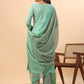 Janasya Regular Cambric Green Ethnic Motifs V-Neck Set - Swadesiicart