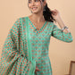 Janasya Regular Cambric Green Ethnic Motifs V-Neck Set - Swadesiicart