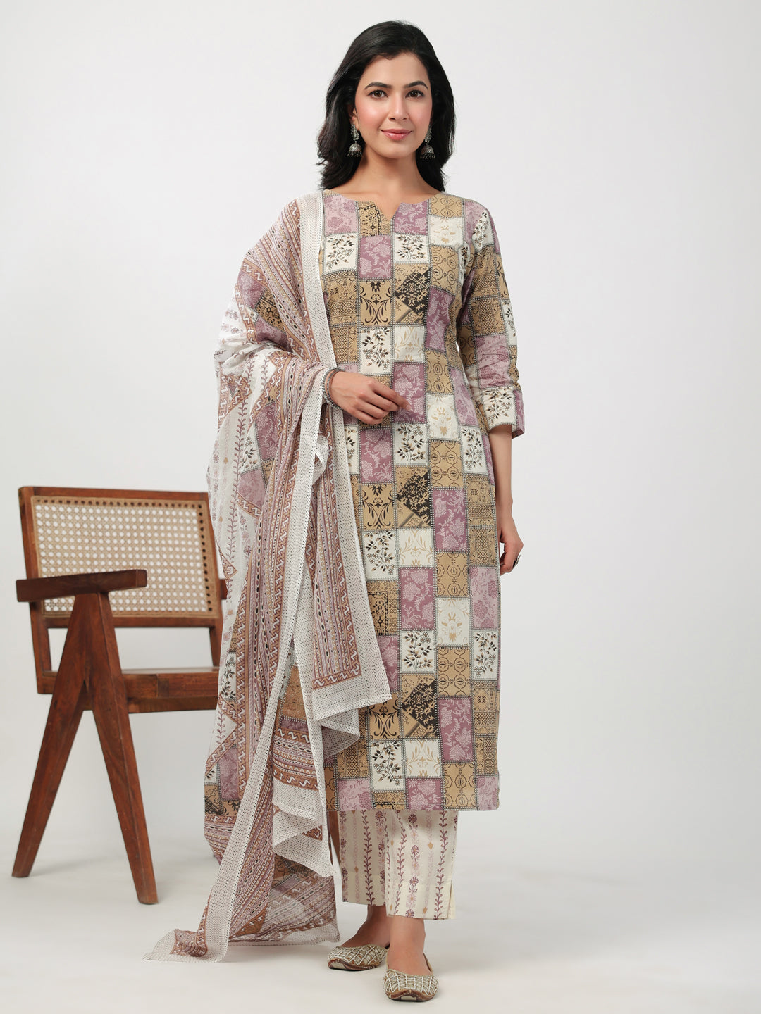 Janasya Regular Cambric Multicolour mix match Notch Neck Set - Swadesiicart