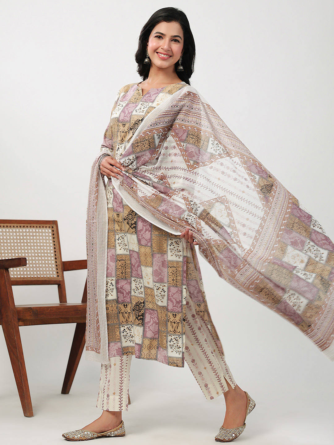 Janasya Regular Cambric Multicolour mix match Notch Neck Set - Swadesiicart