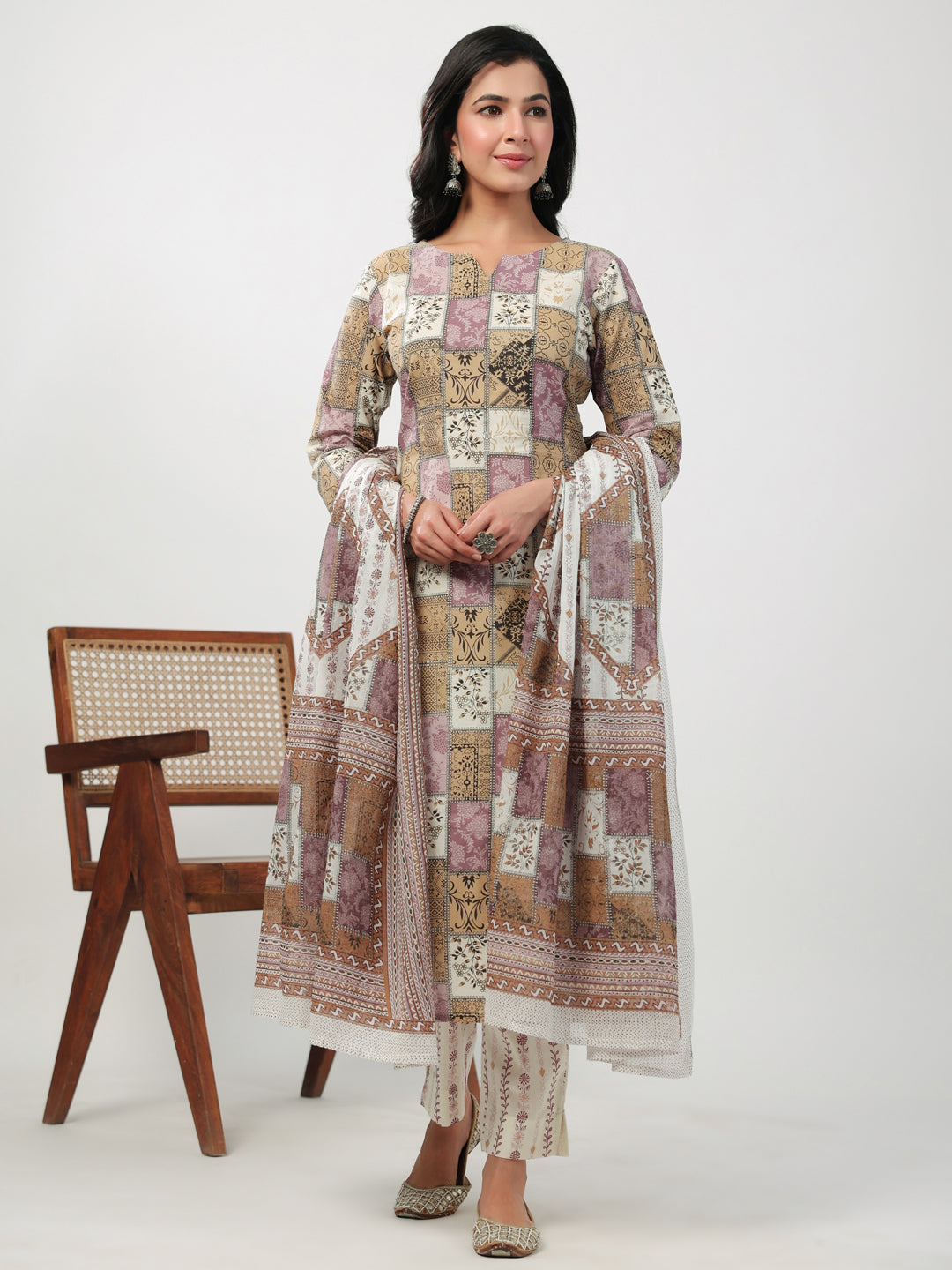 Janasya Regular Cambric Multicolour mix match Notch Neck Set - Swadesiicart