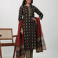 Janasya Straight Cambric Black Ethnic Motifs Round Neck Set - Swadesiicart