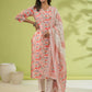 Janasya Straight Cambric Off White Floral V-Neck Set | Swadesiicart