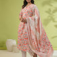 Janasya Straight Cambric Off White Floral V-Neck Set | Swadesiicart