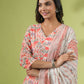 Janasya Straight Cambric Off White Floral V-Neck Set | Swadesiicart