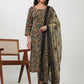 Janasya Straight Cambric Black Batik V-Neck Set | Swadesiicart