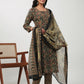 Janasya Straight Cambric Black Batik V-Neck Set | Swadesiicart