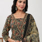 Janasya Straight Cambric Black Batik V-Neck Set | Swadesiicart