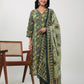 Janasya Straight Cambric Green Ethnic Motifs V-Neck Set | Swadesiicart