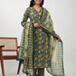 Janasya Straight Cambric Green Ethnic Motifs V-Neck Set | Swadesiicart