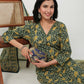 Janasya Straight Cambric Green Ethnic Motifs V-Neck Set | Swadesiicart
