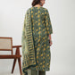 Janasya Straight Cambric Green Ethnic Motifs V-Neck Set | Swadesiicart
