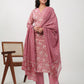 Janasya Straight Cambric Pink Floral V-Neck Set | Swadesiicart