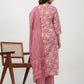 Janasya Straight Cambric Pink Floral V-Neck Set | Swadesiicart