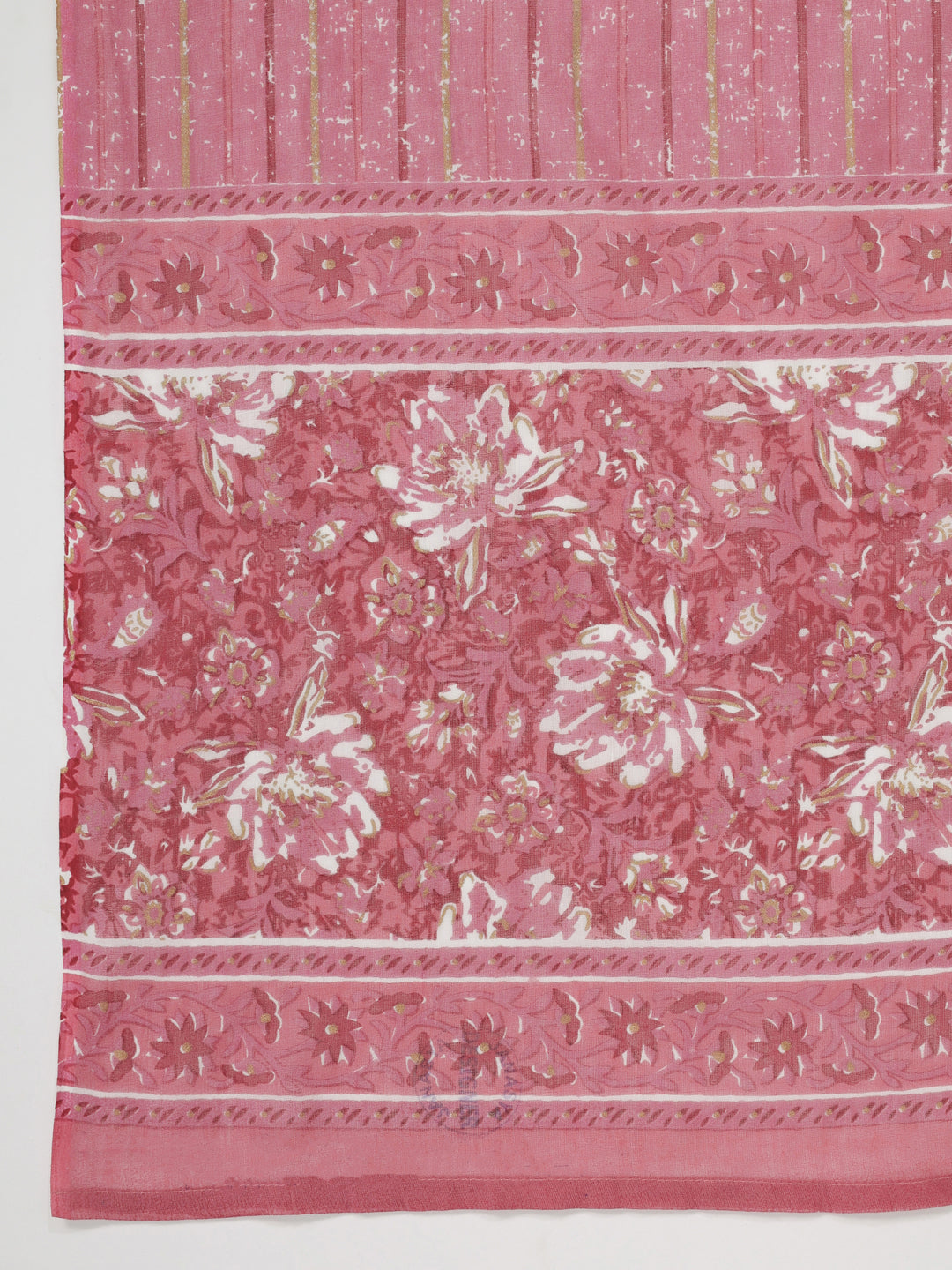 Janasya Straight Cambric Pink Floral V-Neck Set | Swadesiicart