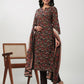 Janasya Straight Cambric Black Floral Notch Neck Kurta,Bottom & Dupatta | Swadesiicart