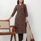 Janasya Straight Cambric Black Floral Notch Neck Kurta,Bottom & Dupatta | Swadesiicart