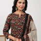 Janasya Straight Cambric Black Floral Notch Neck Kurta,Bottom & Dupatta | Swadesiicart