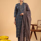 Janasya Straight Cambric Dark Blue Ethnic Motifs Band Collar Kurta,Bottom & Dupatta | Swadesiicart