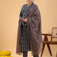 Janasya Straight Cambric Dark Blue Ethnic Motifs Band Collar Kurta,Bottom & Dupatta | Swadesiicart
