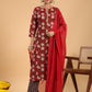 Janasya Regular Cambric Maroon Striped Notch Neck Set - Swadesiicart