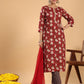 Janasya Regular Cambric Maroon Striped Notch Neck Set - Swadesiicart