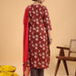 Janasya Regular Cambric Maroon Striped Notch Neck Set - Swadesiicart