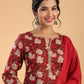 Janasya Regular Cambric Maroon Striped Notch Neck Set - Swadesiicart
