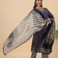 Janasya Straight Cambric Dark Blue Bandhani V-Neck with Band Collar Kurta Set | Swadesiicart