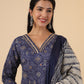 Janasya Straight Cambric Dark Blue Bandhani V-Neck with Band Collar Kurta Set | Swadesiicart