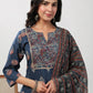 Janasya Regular Cambric Indigo Floral Notch Neck Kurta Set | Swadesiicart