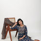Janasya Regular Cambric Indigo Floral Notch Neck Kurta Set | Swadesiicart